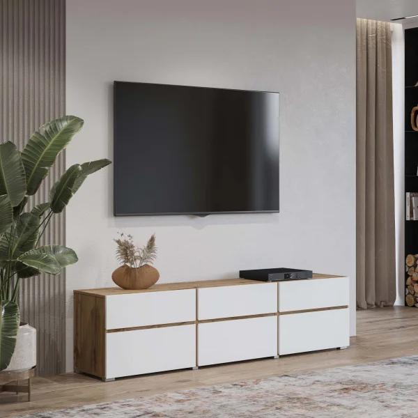 Mobile tv 180x49h cm 3 ante 3 cassetti bianco rovere Lolla