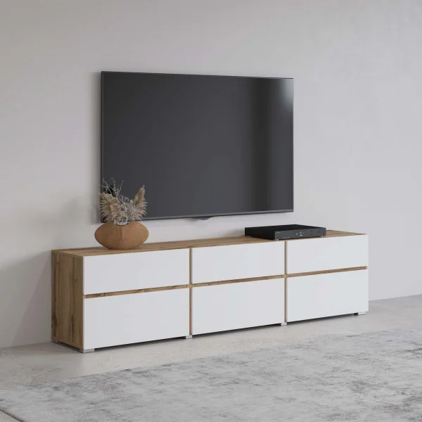 Mobile tv 180x49h cm 3 ante 3 cassetti bianco rovere Lolla