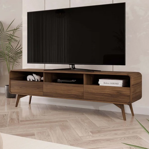 Mobile tv 180x53h cm 3 cassetti 3 vani a vista rovere scuro Walden