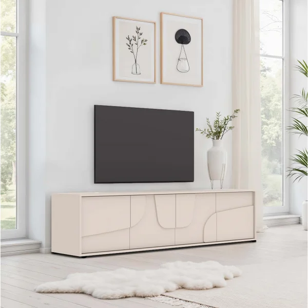 Mobile TV 205x48h cm 4 ante design in rilievo beige cashmere Sonia