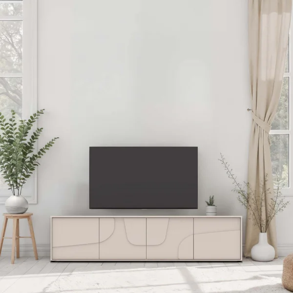 Mobile TV 205x48h cm 4 ante design in rilievo beige cashmere Sonia