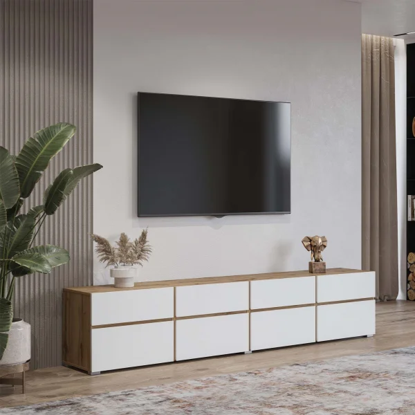 Mobile tv 225x49h cm 4 ante 4 cassetti bianco rovere Lolla