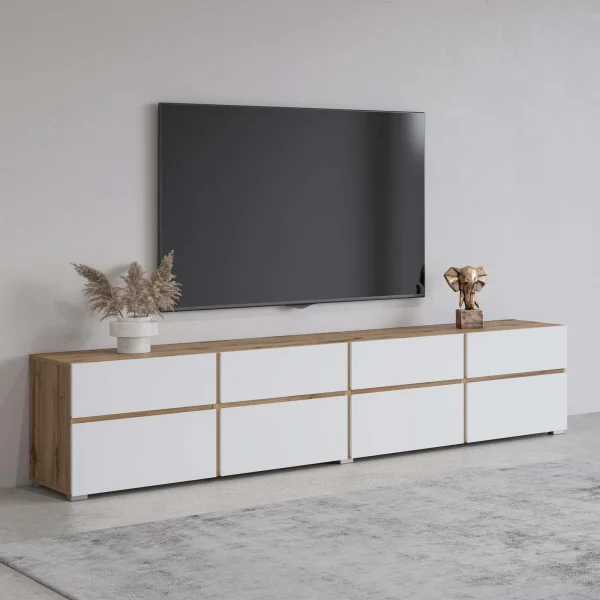 Mobile tv 225x49h cm 4 ante 4 cassetti bianco rovere Lolla