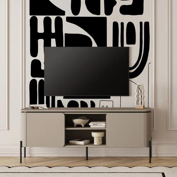Mobile TV moderno 163x65h cm 2 ante 2 ripiani tortora Carty