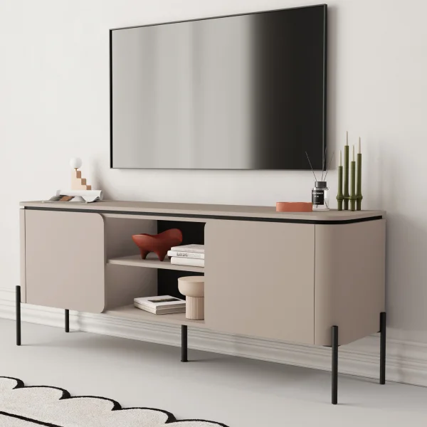 Mobile TV moderno 163x65h cm 2 ante 2 ripiani tortora Carty