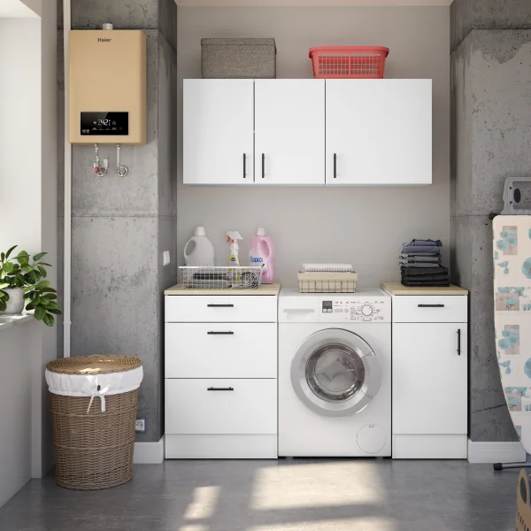 Mobili lavanderia completa 160 cm componibile bianco lucido rovere Kimera