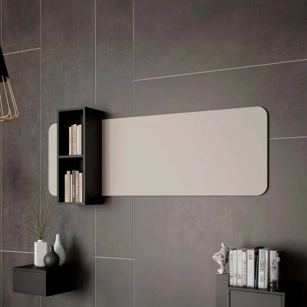 Pannello a parete 160x52h cm con mensola beige cashmere nero Bellagio