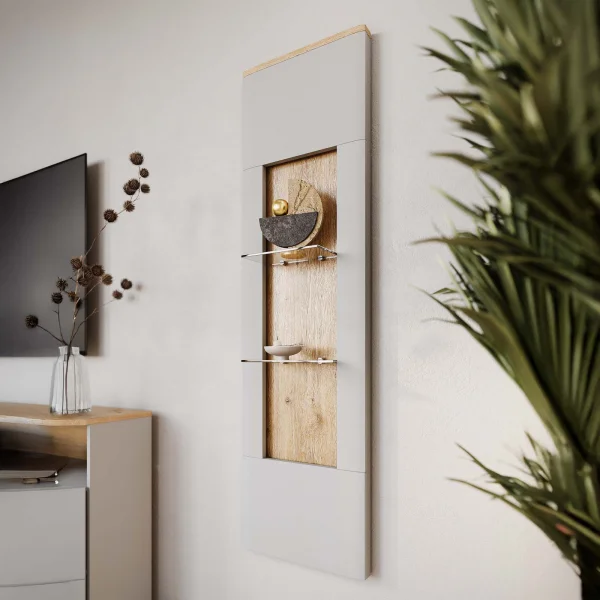 Pannello pensile 41x156h cm 2 mensole in vetro grigio chiaro rovere Lea