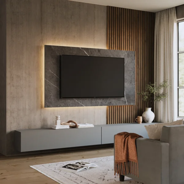 Pannello porta tv 180x100h cm effetto marmo nero Sunset