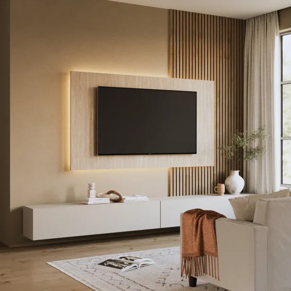 Pannello porta tv 180x100h cm effetto travertino Sunset