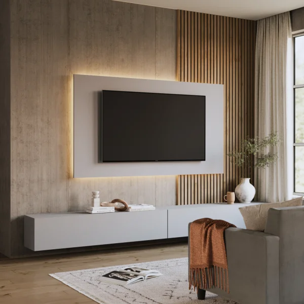 Pannello porta tv 180x100h cm grigio chiaro Sunset