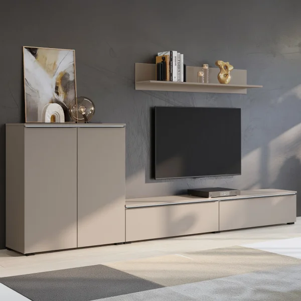 Parete attrezzata 260x130h cm con mensola grigio tortora Effex