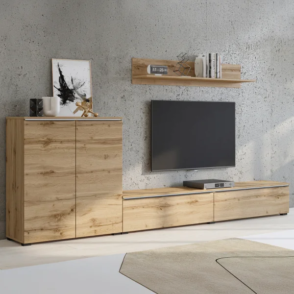 Parete attrezzata 260x130h cm con mensola rovere Effex
