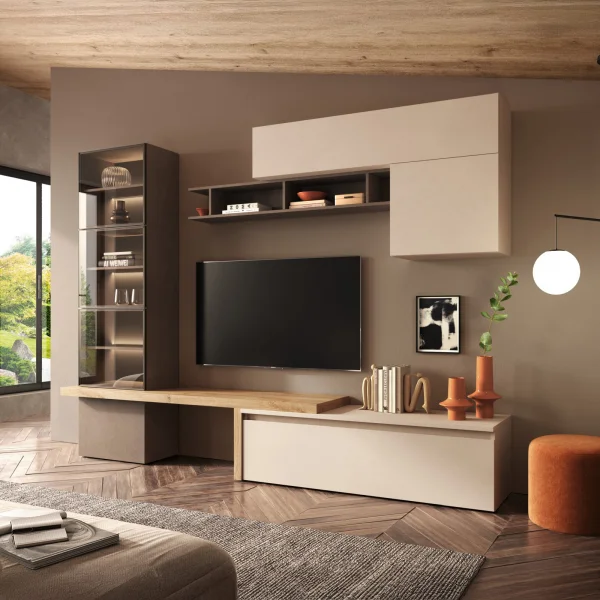 Parete attrezzata 285x195h cm marrone beige rovere chiaro Sunset 1030