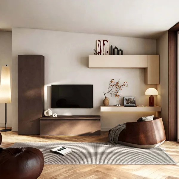 Parete attrezzata 330x186h cm marrone bronzo beige Sunset 1047