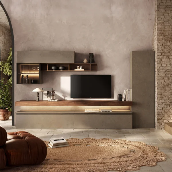 Parete attrezzata 331x186h cm marrone bronzo rovere scuro Sunset 1025