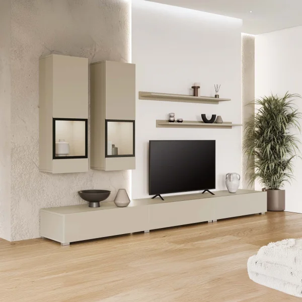 Parete attrezzata moderna 270x176h cm beige cashmere Emotion Gihome®