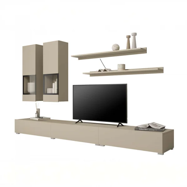 Parete attrezzata moderna 270x176h cm beige cashmere Emotion Gihome®