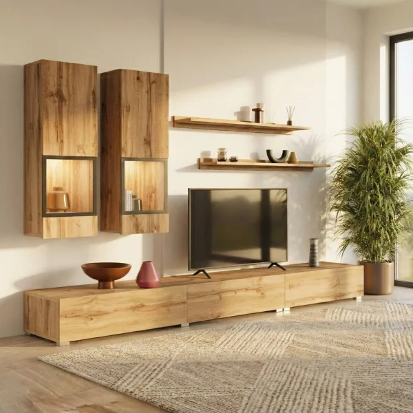 Parete attrezzata moderna 270x176h cm rovere rustico Emotion Gihome®