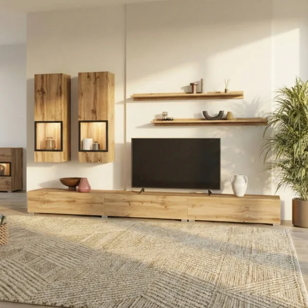 Parete attrezzata moderna 270x176h cm rovere rustico Emotion Gihome®