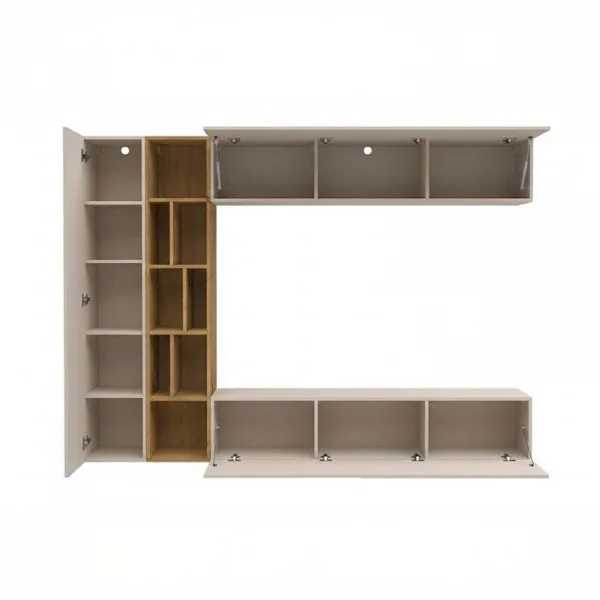 Parete attrezzata sospesa 224x160h cm moderna beige cashmere rovere Artemisia