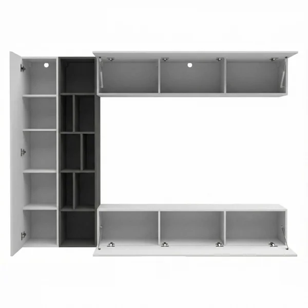 Parete attrezzata sospesa 224x160h cm moderna bianco grafite Artemisia