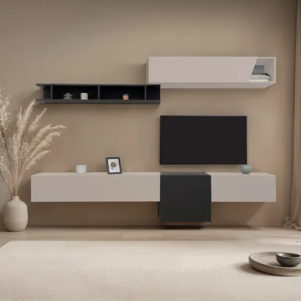 Parete attrezzata sospesa 262x220h cm ossido nero beige cashmere Sunset 1035