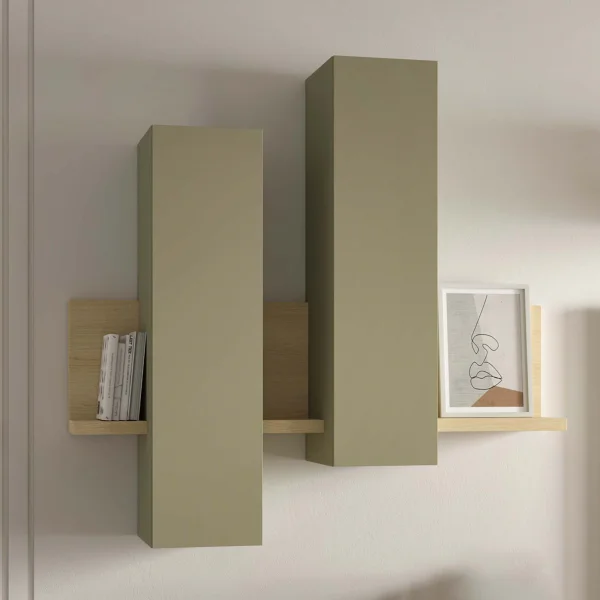 Pensile 152x142h cm per parete attrezzata con mensola verde salvia rovere Megan Gihome®