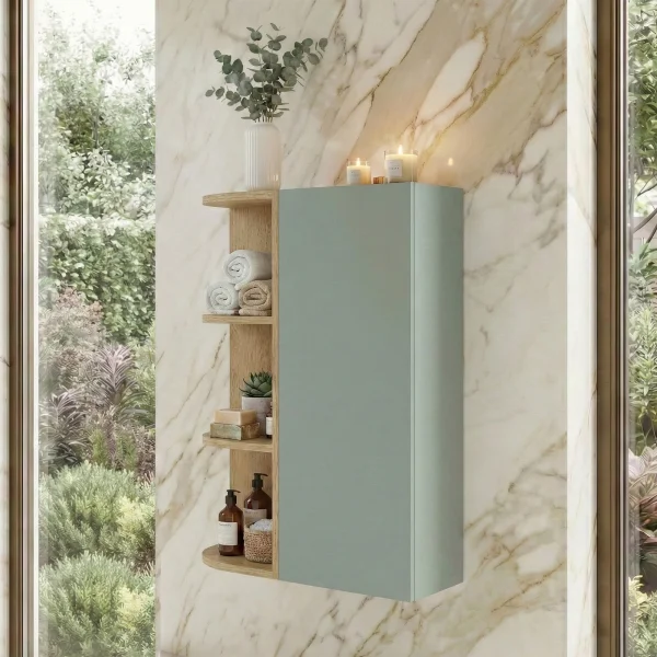 Pensile bagno sospeso 45x80h cm 1 anta verde salvia rovere Speranza