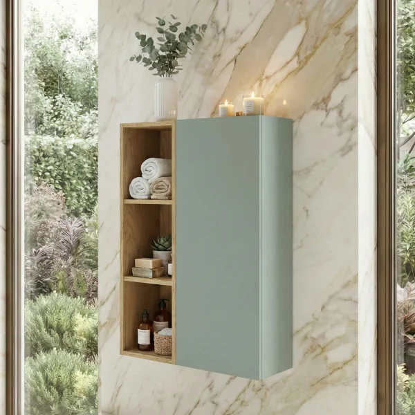 Pensile bagno sospeso 50x80h cm 1 anta verde salvia rovere Speranza