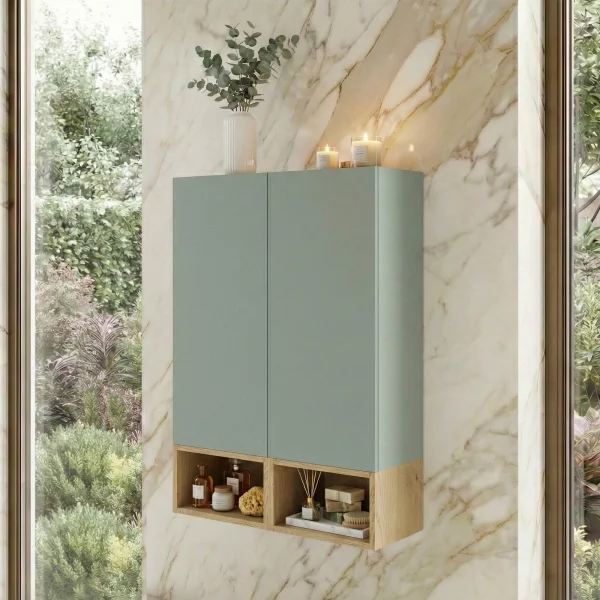 Pensile bagno sospeso 60x100h cm 2 ante verde salvia rovere Speranza