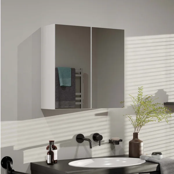 Pensile bagno sospeso 60x60h cm 2 ante con specchio bianco Motty