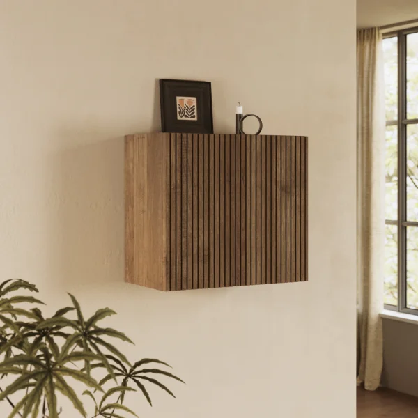 Pensile cubo cannettato 55x50h cm 1 anta reversibile rovere scuro Sunset Decor