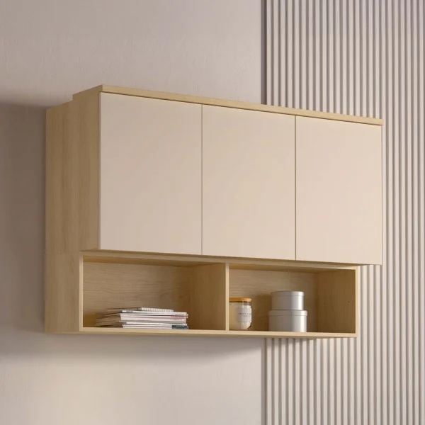 Pensile sospeso 126x83h cm 3 ante reversibili beige cashmere rovere Elvira
