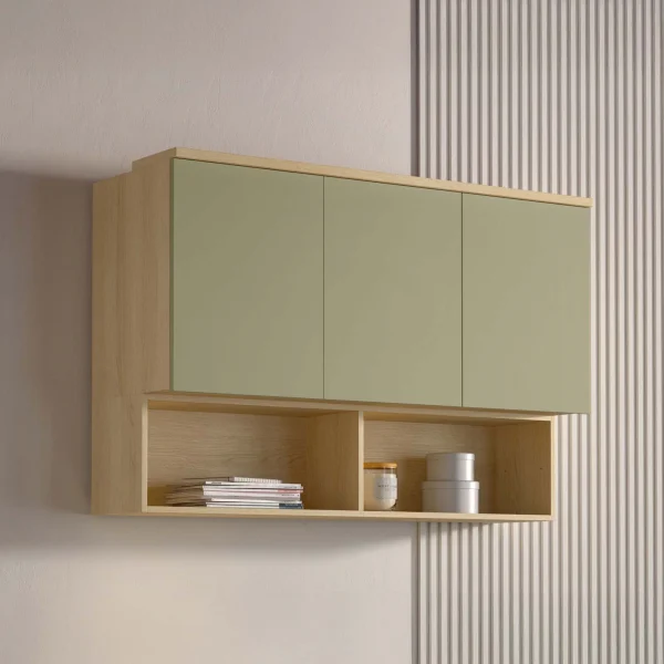 Pensile sospeso 126x83h cm 3 ante reversibili verde salvia rovere Elvira