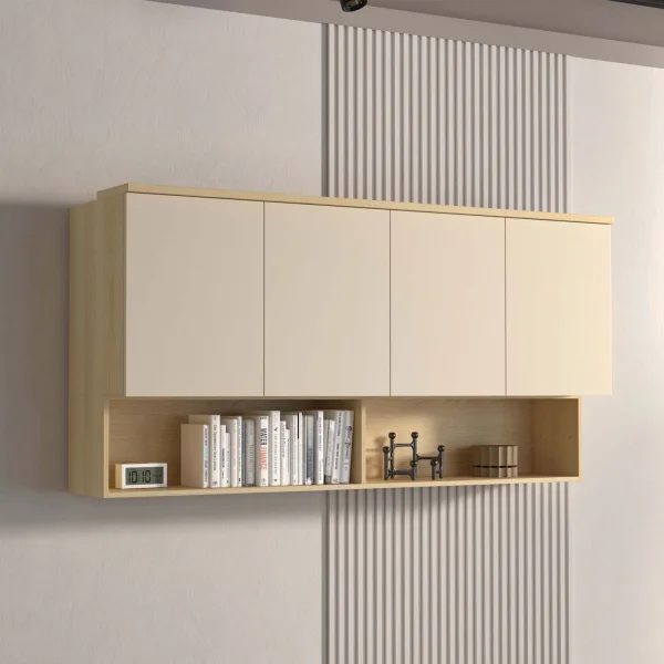 Pensile sospeso 168x83h cm 4 ante reversibili beige cashmere rovere Elvira