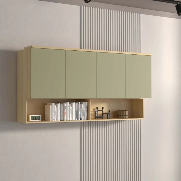 Pensile sospeso 168x83h cm 4 ante reversibili verde salvia rovere Elvira