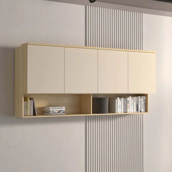 Pensile sospeso 186x83h cm 4 ante reversibili beige cashmere rovere Elvira