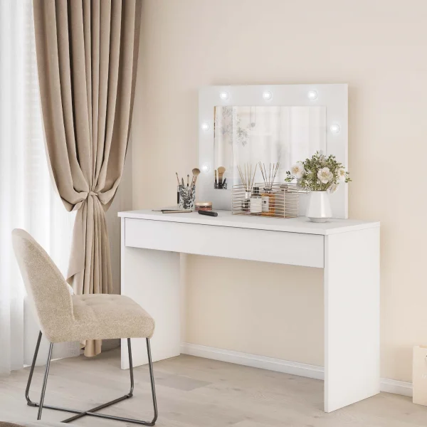 Postazione trucco 118x136h cm con specchio e led bianco Chaima