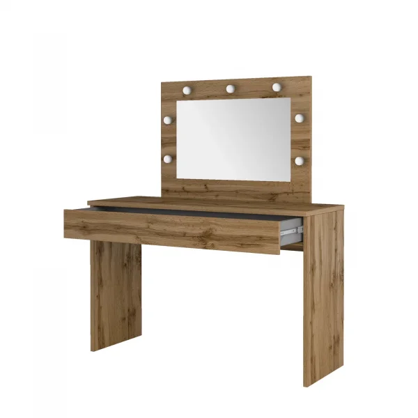 Postazione trucco 118x136h cm con specchio e led rovere Chaima