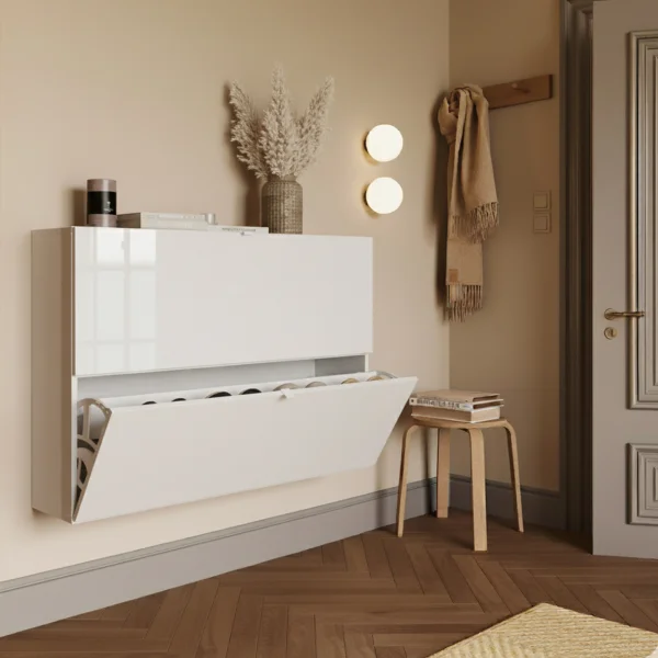 Scarpiera sospesa ingresso 110x75h cm 2 ante a ribalta bianco lucido Roks