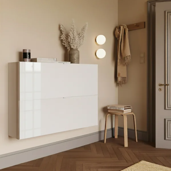 Scarpiera sospesa ingresso 110x75h cm 2 ante a ribalta bianco lucido Roks