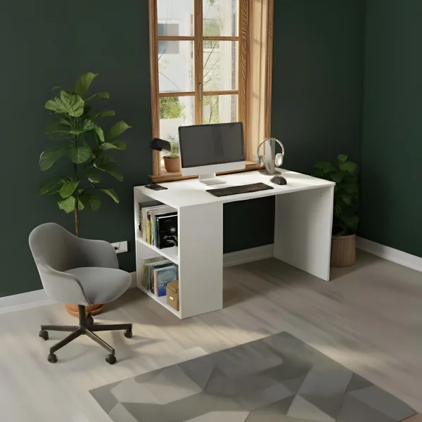 Scrivania 120x74h cm con 2 vani a vista bianco opaco Porto