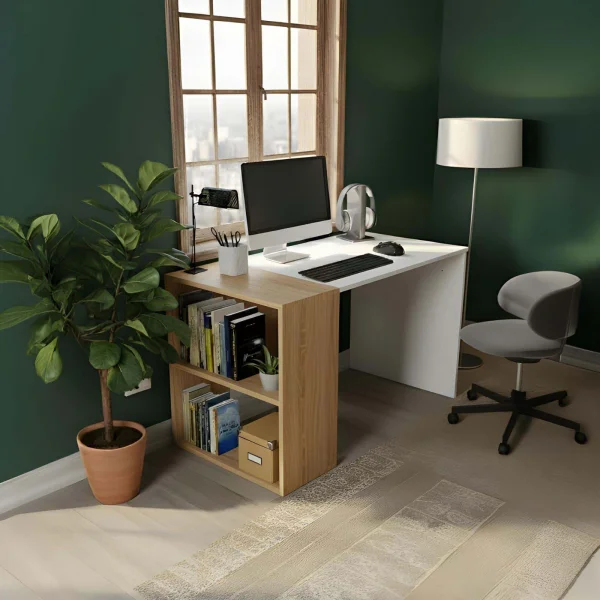 Scrivania 120x74h cm con 2 vani a vista bianco rovere Porto