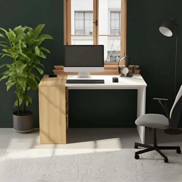 Scrivania 120x74h cm con 2 vani a vista bianco rovere Porto