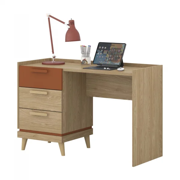 Scrivania 120x80h cm con 3 cassetti rovere rosso mattone Yu