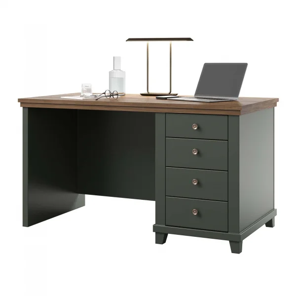 Scrivania 140x77h cm 4 cassetti laterali verde quercia Texel