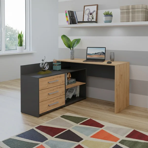 Scrivania angolare ufficio 120x120cm antracite rovere nodoso Genius