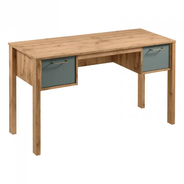 Scrivania moderna 138x53 cm 2 cassetti rovere verde Leave