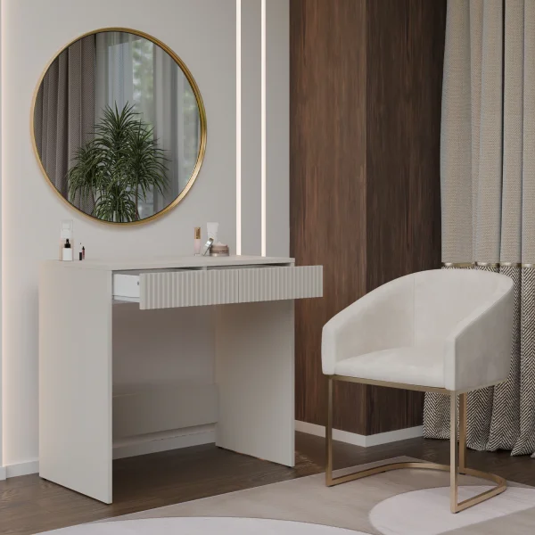 Scrivania scrittoio consolle 81x80h 2 cassetti cannettato beige cashmere Purpuri